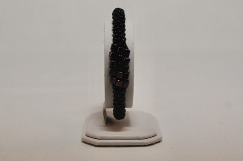 Black and Purple Cube Focal Beaded Kumihimo Bracelet